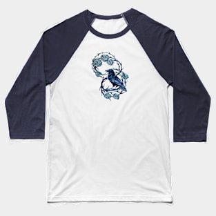 Raven in blue roses small version Baseball T-Shirt